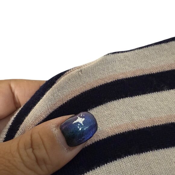 Ulla Johnson Navy Pink Cream Striped Cotton Cashmere Ruffle Trim Sweater Large - Picture 3 of 7